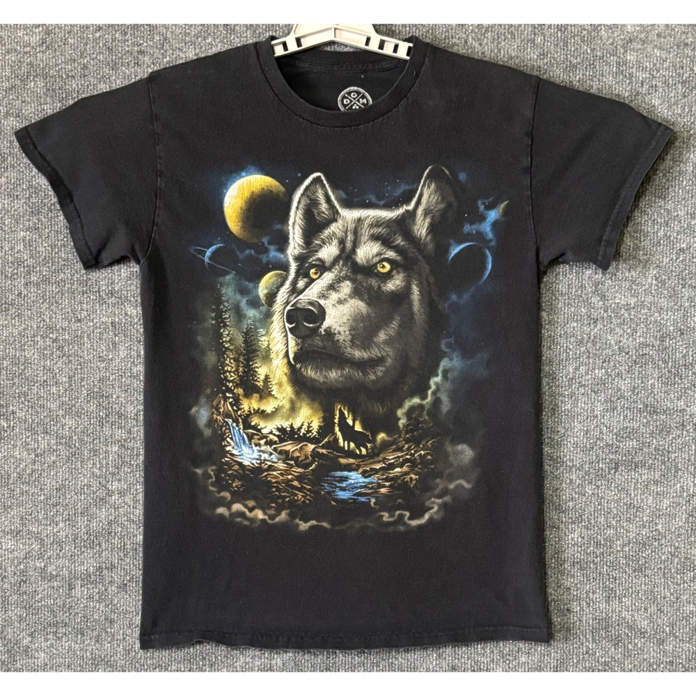 Dom It's About The Art Mens Wolf Moon Celestial Graphic T-Shirt Black Small